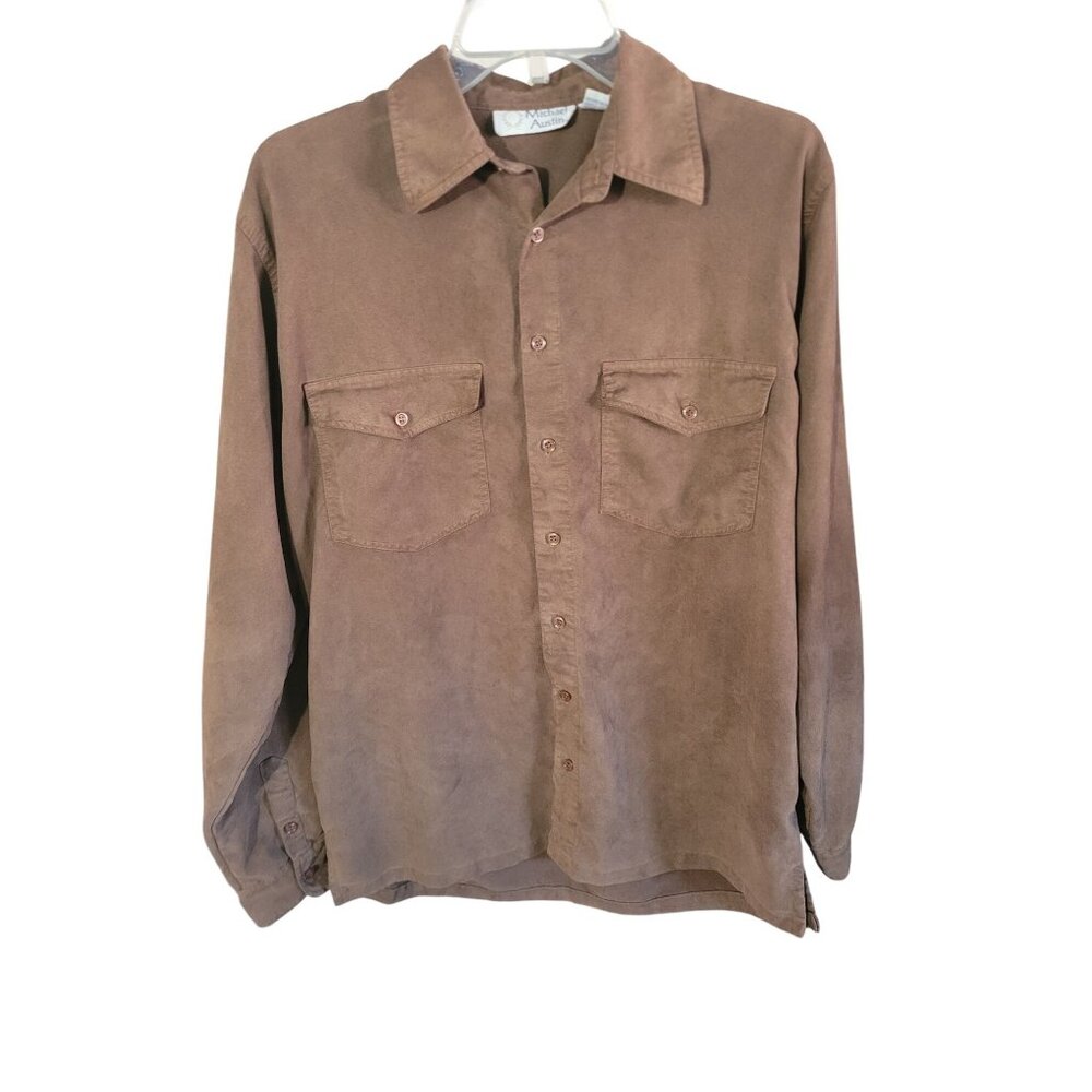 Michael Austin Mens Brown Polyester Long Sleeve Button Shirt